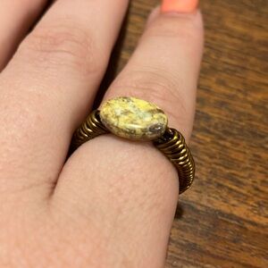 Yellow Faux Jasper Wrapped Copper Wire Ring‎ Size 8.5